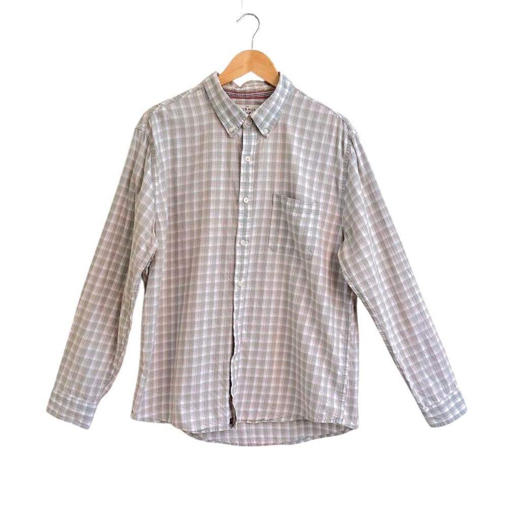 Men’s The Normal Brand Checked Plaid Long Sleeve BD Shirt Sz XL Cotton Gray
